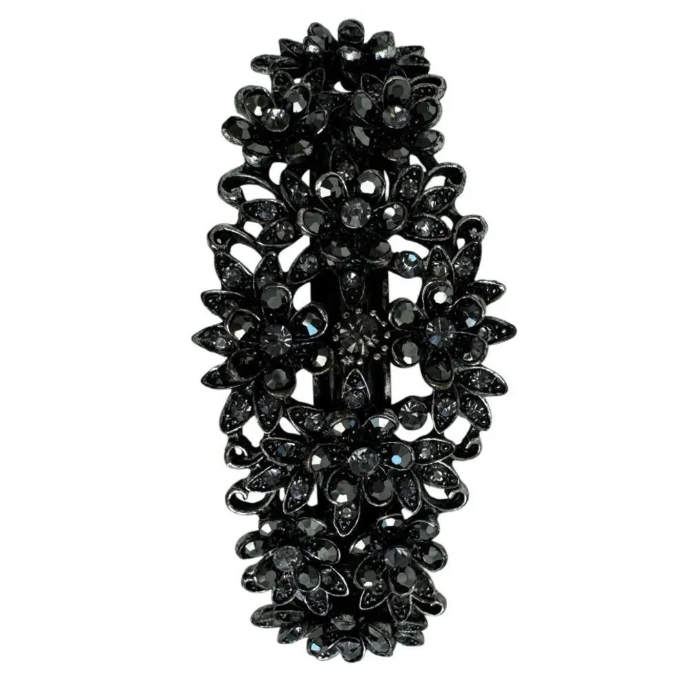 FLOWER AND PETAL RHINESTONE AND METAL BARRETTE HAIR JEWELRY